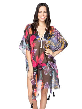 POOL TO PARTY Night Garden Print Kaftan Beach / Resort Dress Coverup One Size